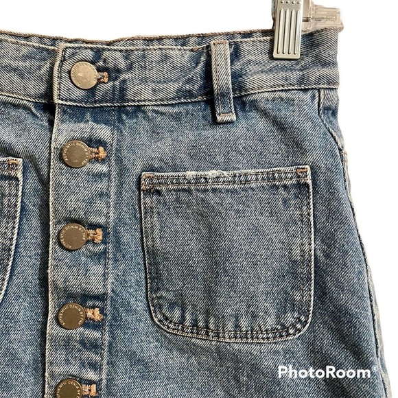 Zara Authentic Skirt Women Size XS Blue Jean Denim Raw Hem Button Fly Front … - Picture 2 of 5